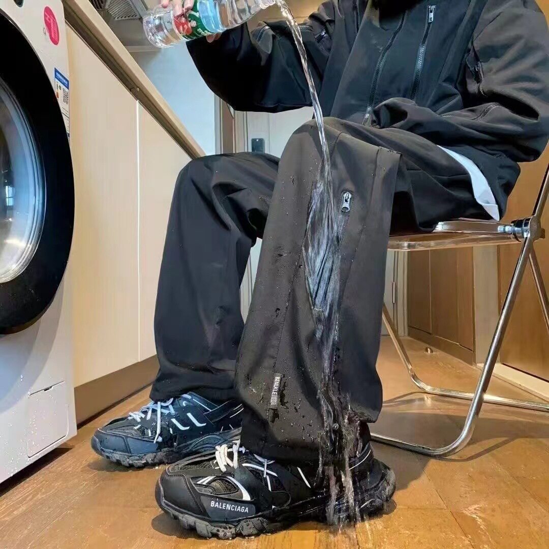 冬季潮牌速干运动登山裤抽绳防风防水冲锋裤男款户外束脚工装裤子