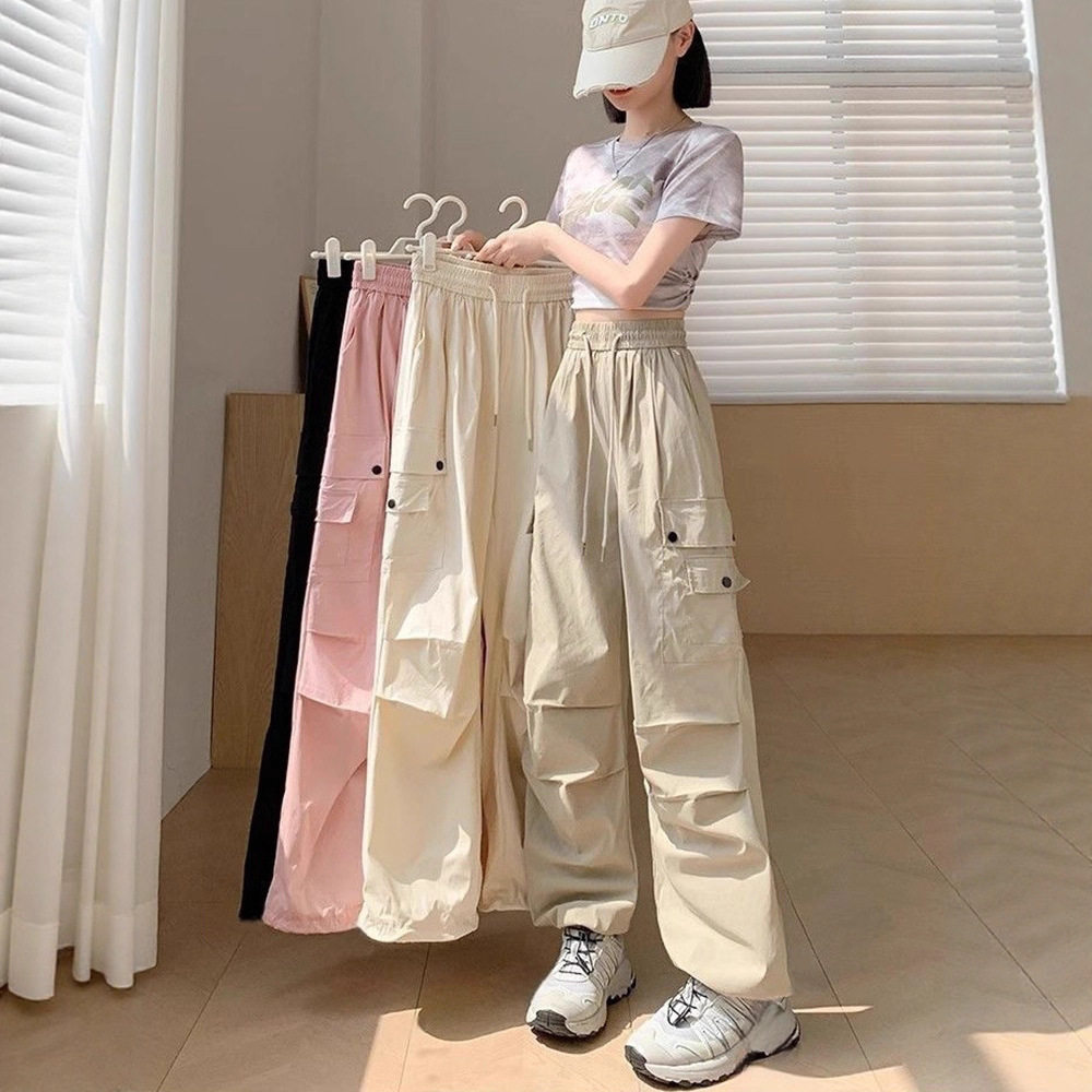 2025新款美式工装裤女小个子秋季薄款宽松休闲酷飒风多巴胺伞兵裤