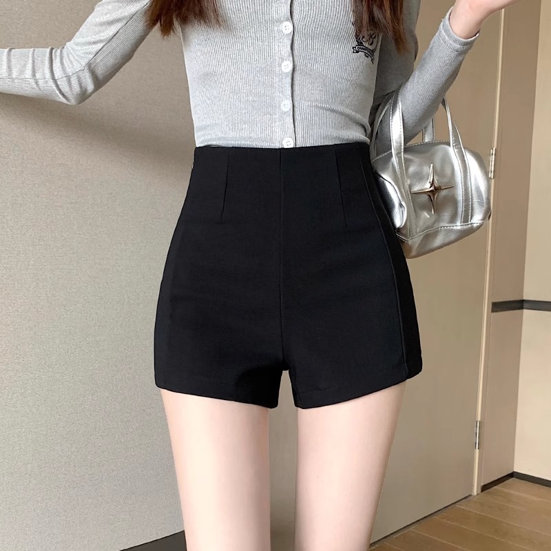 黑色短裤女2024新款春秋夏季高腰外穿配靴子的显瘦时尚a字休闲裤