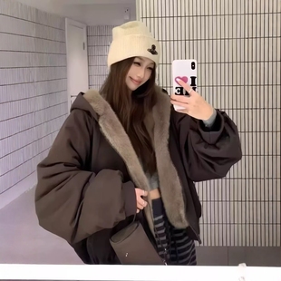 双面穿派克服2025年冬装新款棉服女皮草夹克座山雕慵懒感加厚外套