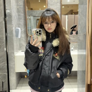 美式复古刺绣徽章棉服女2026冬季新款派克服加厚保暖情侣夹克外套