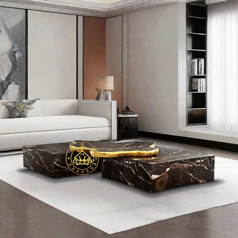 滑哈哈轻奢奢石不锈钢拼接茶几