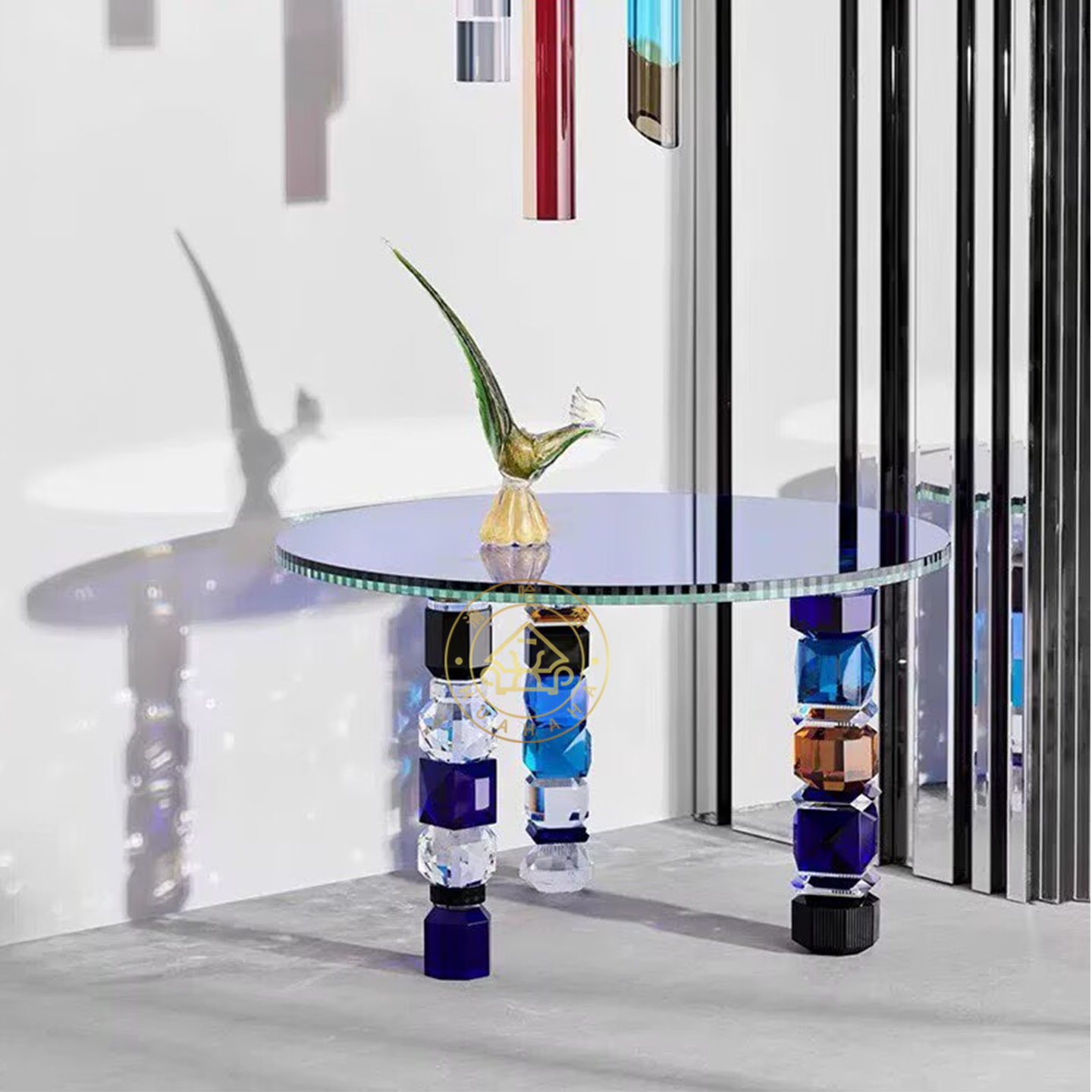 意式圆形钢化玻璃茶几水晶边几