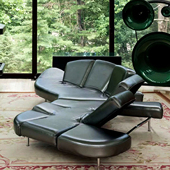 轻奢意式 帆船靠背弧形设计师创意不锈钢多功能真皮沙发大平层户型