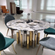 意式 轻奢钢化玻璃餐桌豪宅别墅高端圆桌创意设计款 大理石餐台桌椅