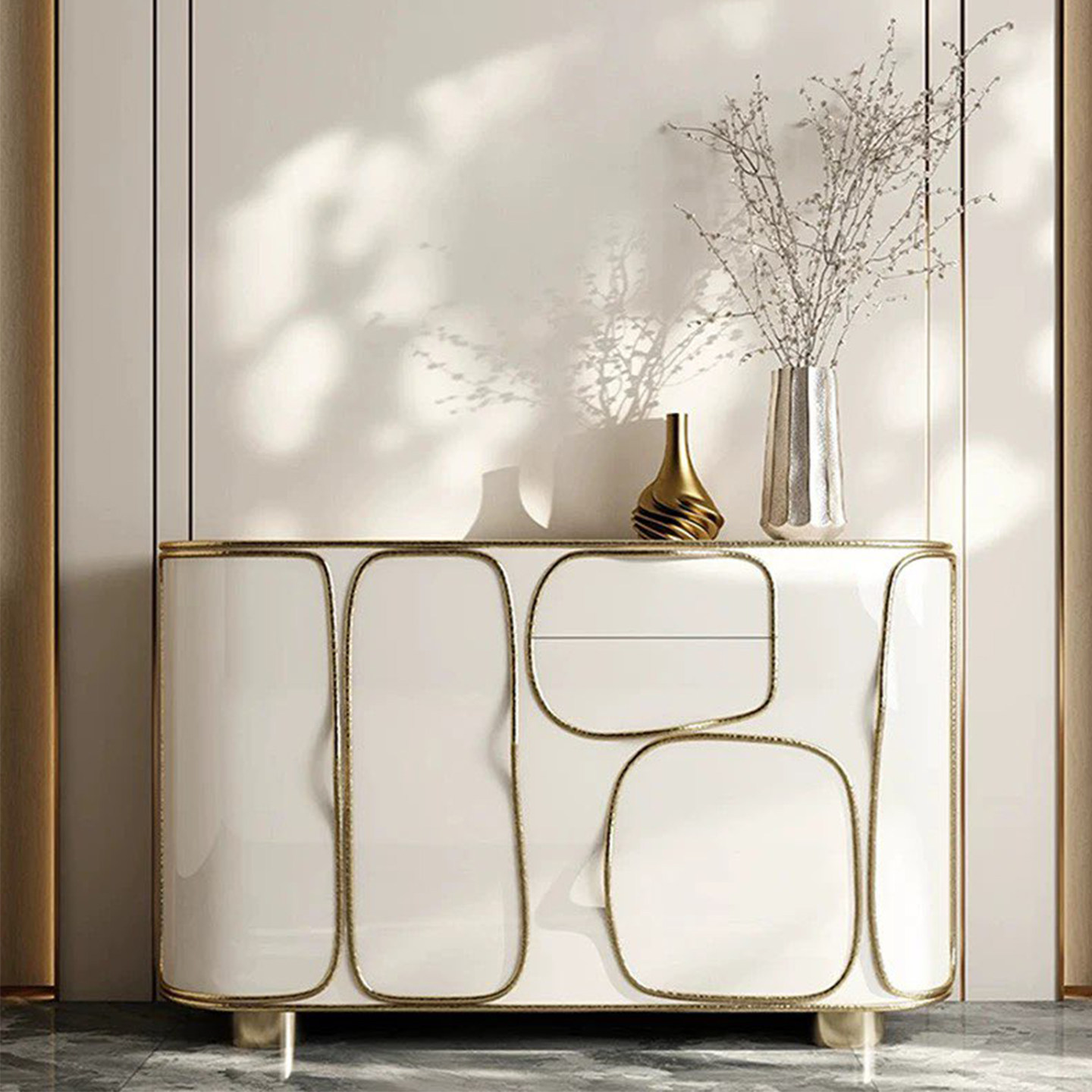 意式轻奢实木入户玄关柜别墅客厅设计师艺术餐边柜创意靠墙储物柜