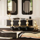 意式 实木餐边柜靠墙一体储物柜客厅家用高端艺术感大理石玄关柜