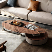 轻奢设计师高级感茶几组合客厅不锈钢异形树叶艺术茶台胡桃木纹
