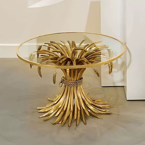 意式轻奢圆形玻璃茶几设计咖啡桌