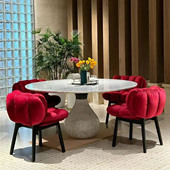 意式 轻奢天然大理石圆餐桌家用旋转别墅餐厅设计师水滴艺术茶桌