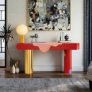 意大利玄关台轻奢风设计感实木端景台现代创意不锈钢入户玄关桌