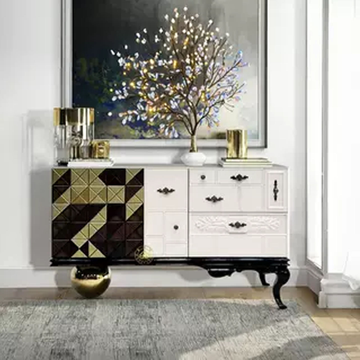 滑哈哈轻奢设计感不规则实木斗柜