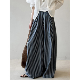 Navy blue striped loose wide-leg pants藏青色条纹宽松阔腿裤MV