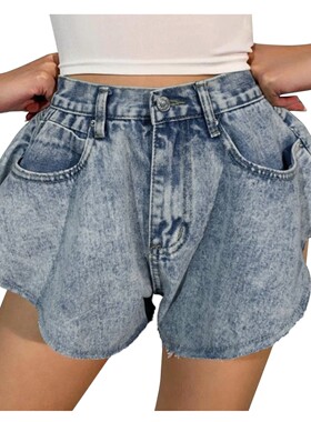 summer girls loose frayed denim shorts女生宽松毛边牛仔短裤夏