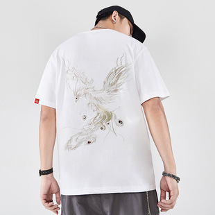 Chinese embroidery phoenix shirt中国风凤凰刺绣T恤男 style