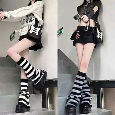 辣妹条纹针织长筒堆堆腿袜套女