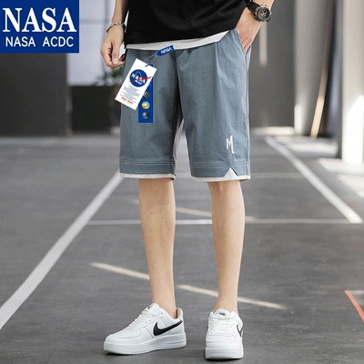 NASA联名夏季休闲短裤男士宽松薄款沙滩裤男中裤潮流冰丝五分裤子