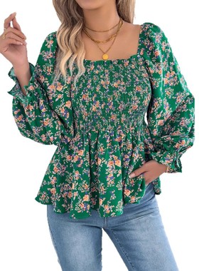 宽松休闲收腰碎花上衣 Loose, casual, cinched-waist floral top