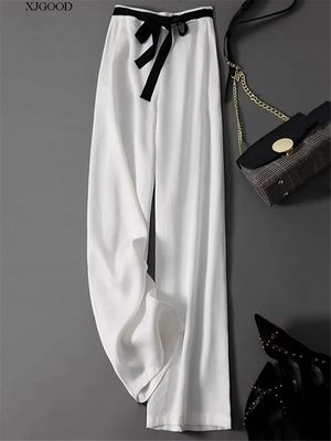 撞色腰带透气光泽柔顺阔腿裤