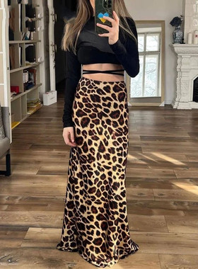 Silk ski fabric leopard print skirt雪纺面料 拖地款豹纹鱼尾裙