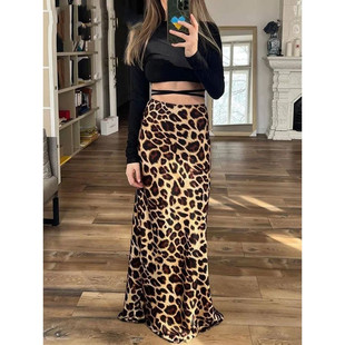 Silk ski fabric leopard print skirt雪纺面料 拖地款豹纹鱼尾裙