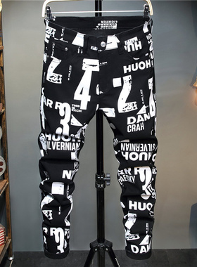 潮流男士字母印花小脚长裤