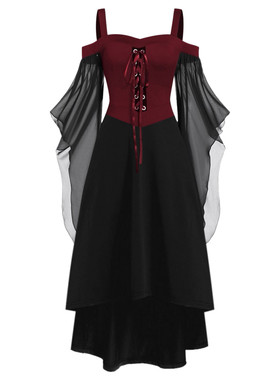 不规则拼接万圣节吊带连衣裙  Halloween patchwork halter dress