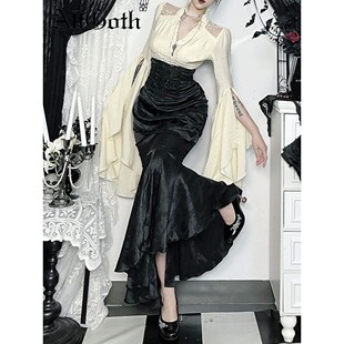Midi Fishtail Skirt Slim 暗黑系高腰不规则鱼尾半身裙女Gothic