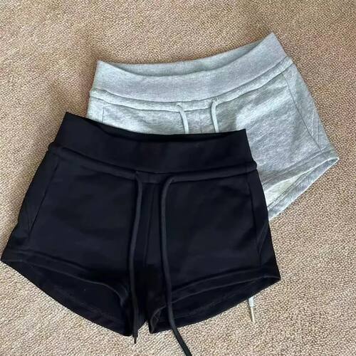 夏季低腰抽绳直筒辣妹运动短裤