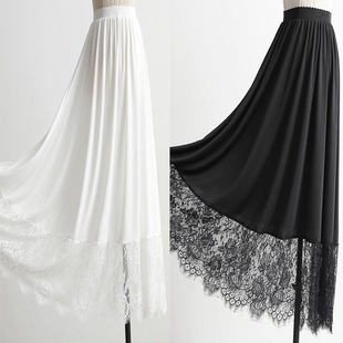 Lace patchwork long layering skirt蕾丝拼接长款打底大摆半身裙