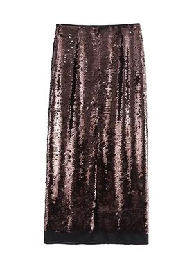 酒红色亮片时尚气质长款半身裙Burgundy sequin style long skirt