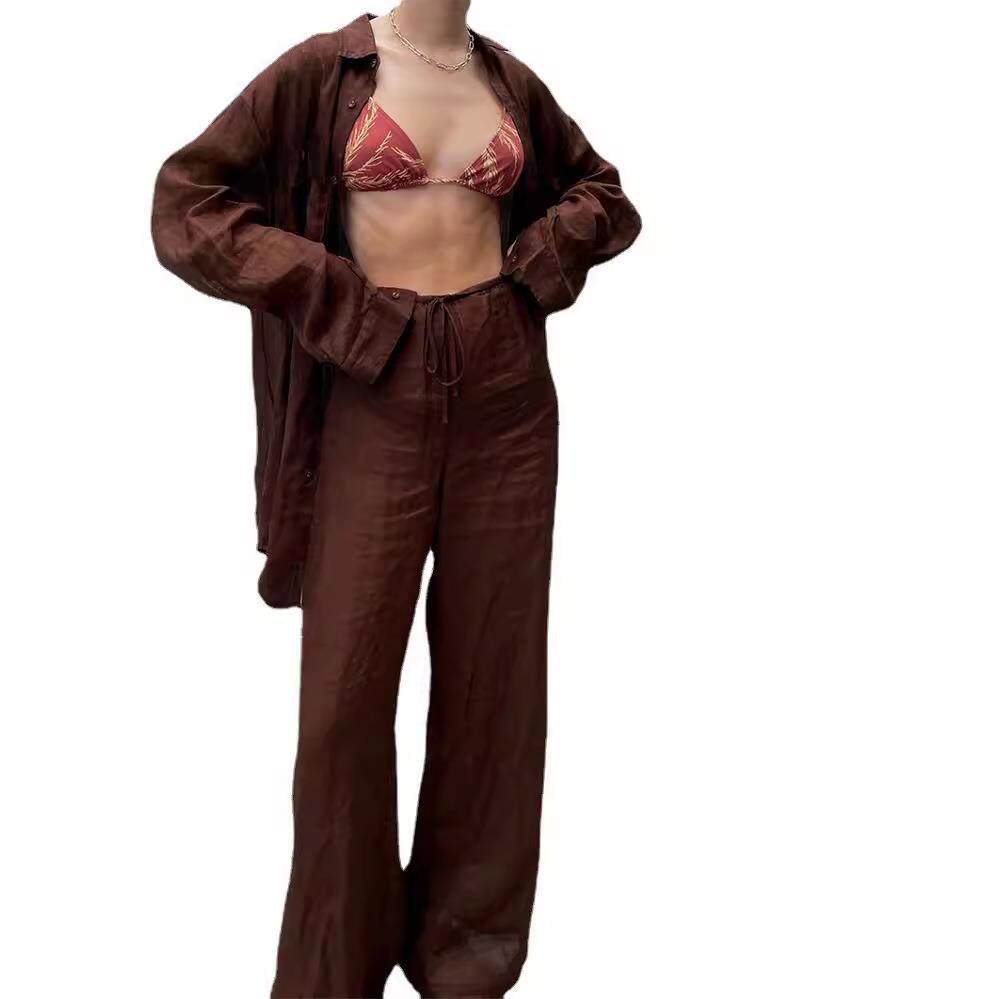 Long-sleeved shirt and trousers for women casual and