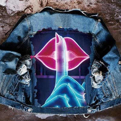Fluorescent Lips Denim Jacket Western Womens Loose Lapel