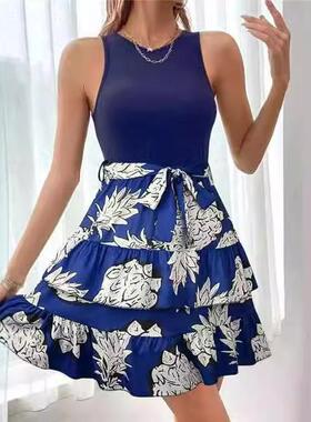 Fashion knitted vest contrast color lace ruffle skirt for