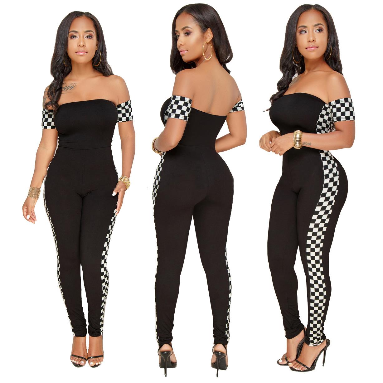 Plus Size Sexy Fashion Women's Racing Suit Plaid Jumpsuit