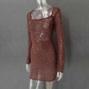 black sequin mini dress woman long bodycon mesh with