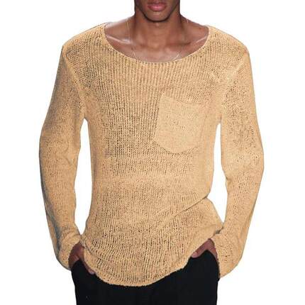 autumn and winter mens round neck contrast color pullover