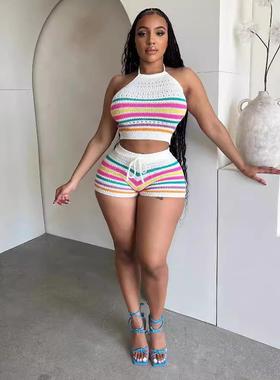 Womens sweater fashion backless halter neck top hip-wrapped