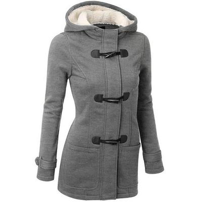 Thickened Large Woolen Size Womens Button Hooded Top Horn