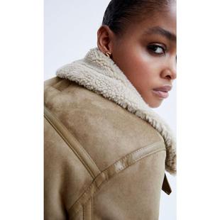 motorcycle faced suede double womens fur jacket