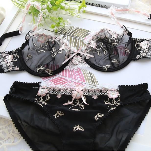 Sexy Embroidered Thin Bra Set Breathable Underwire Bra