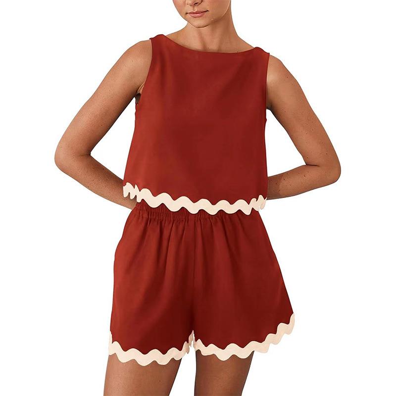 Summer womens suits vacation casual short vest high waist