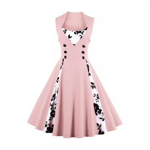 color swing large stitching contrast retro dress skirt