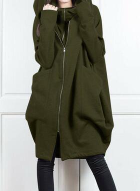 coats oversized casual up zipper pockets with hoodie collar