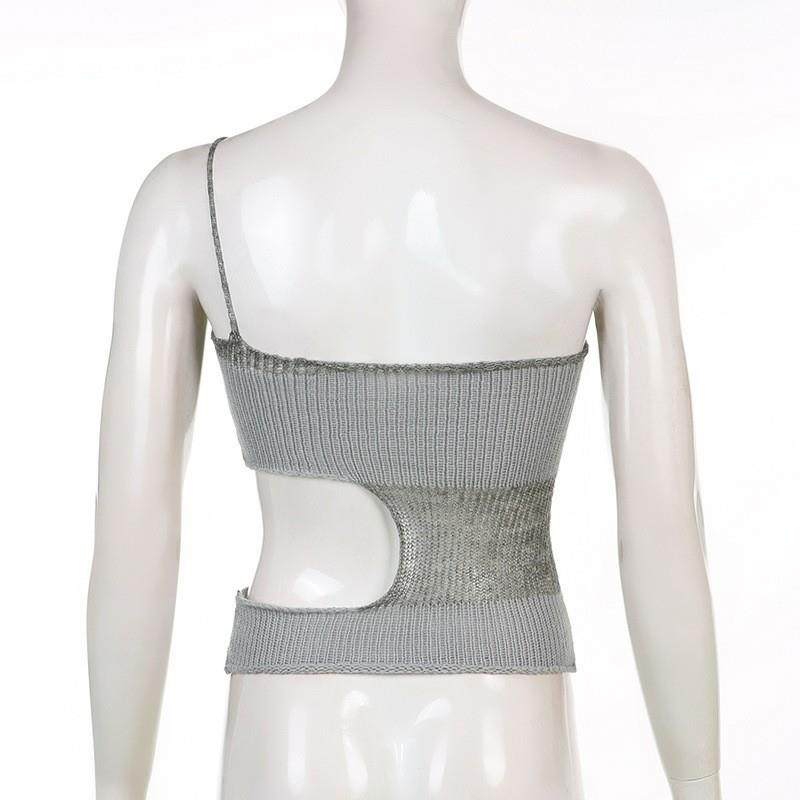 short one-shoulder sling hollowed-out woolen diagonal