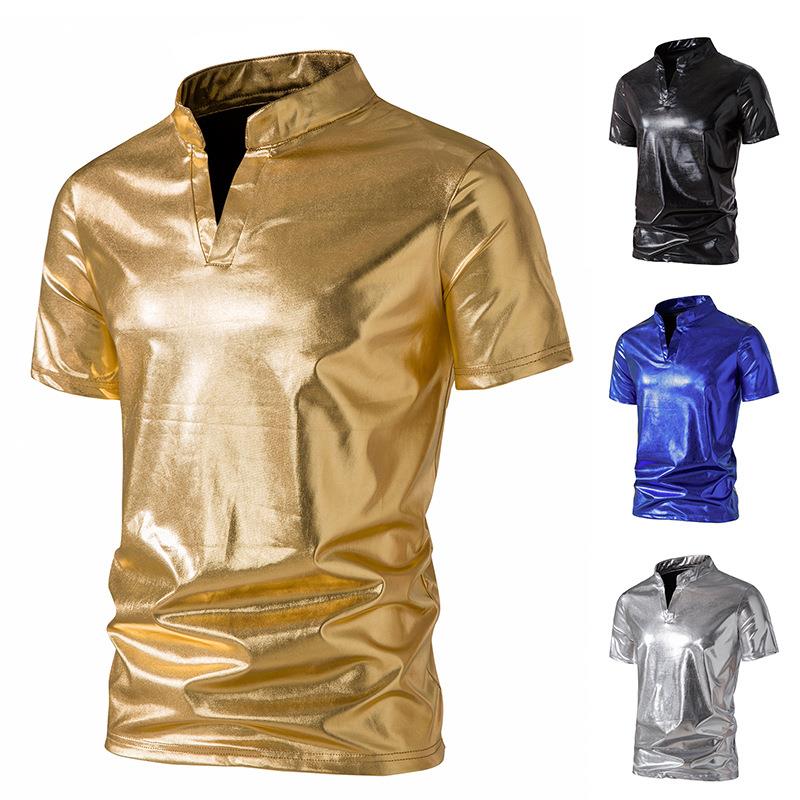 shirt collar henley nightclub mens T-shirt short-sleeved