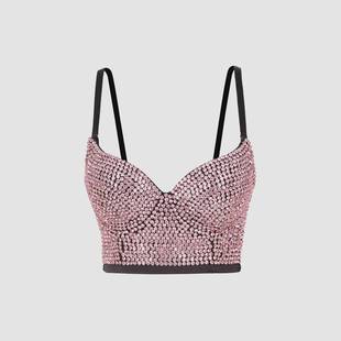beautiful beaded navel-exposed sling rhinestone top shiny