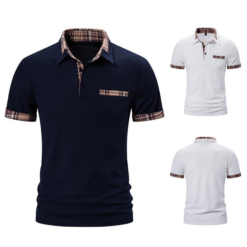 Mens color matching lapel short-sleeved T-shirt youth color