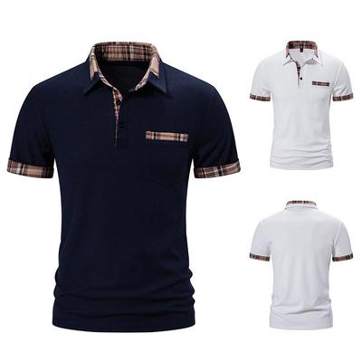 Mens color matching lapel short-sleeved T-shirt youth color
