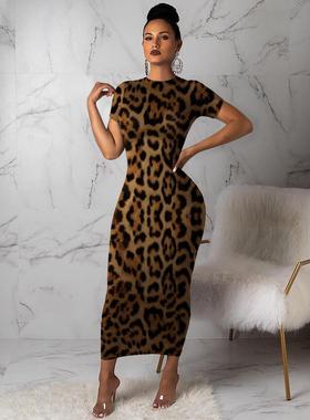 Dress Sleeve Short Multisize Multicolor Print Leopard